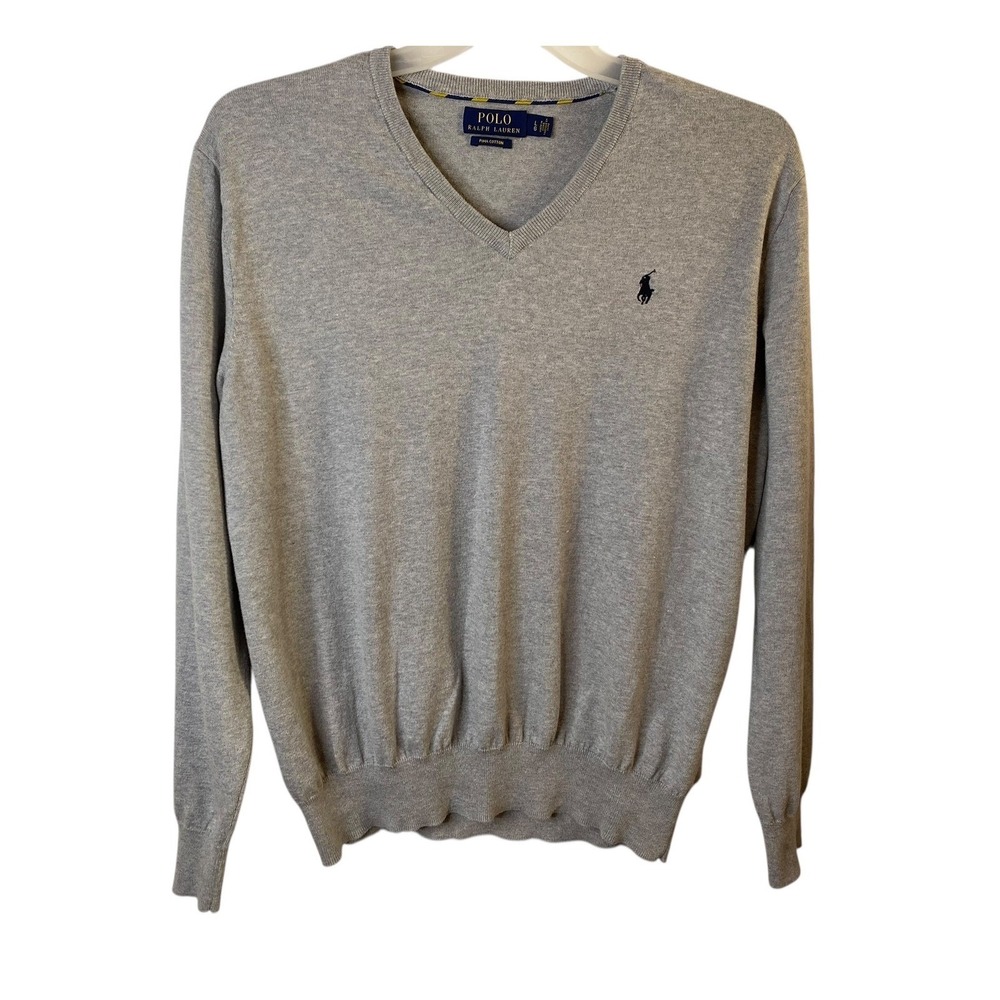 Polo Ralph Lauren Men's Gray Pima Cotton V Neck Pullover Sweater Size Large
